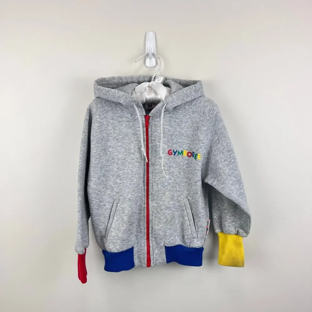 Vintage Gymboree Color Block Gray Hoodie Zip Sweatshirt Medium 3-4